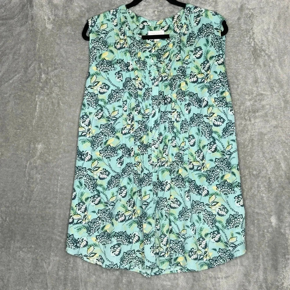 Charter Club 3X Shirt Top Blue Floral Sleeveless V Neck Pleated Casual Womens - Picture 1 of 7